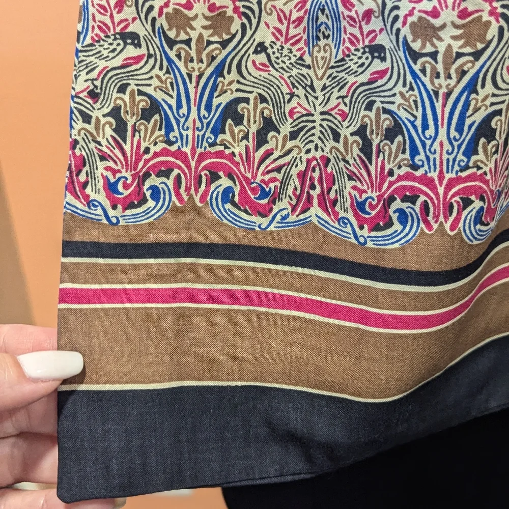Vintage 70s Scarf Long Bohemian Hippie Retro  Classic Print Cotton TE Logo